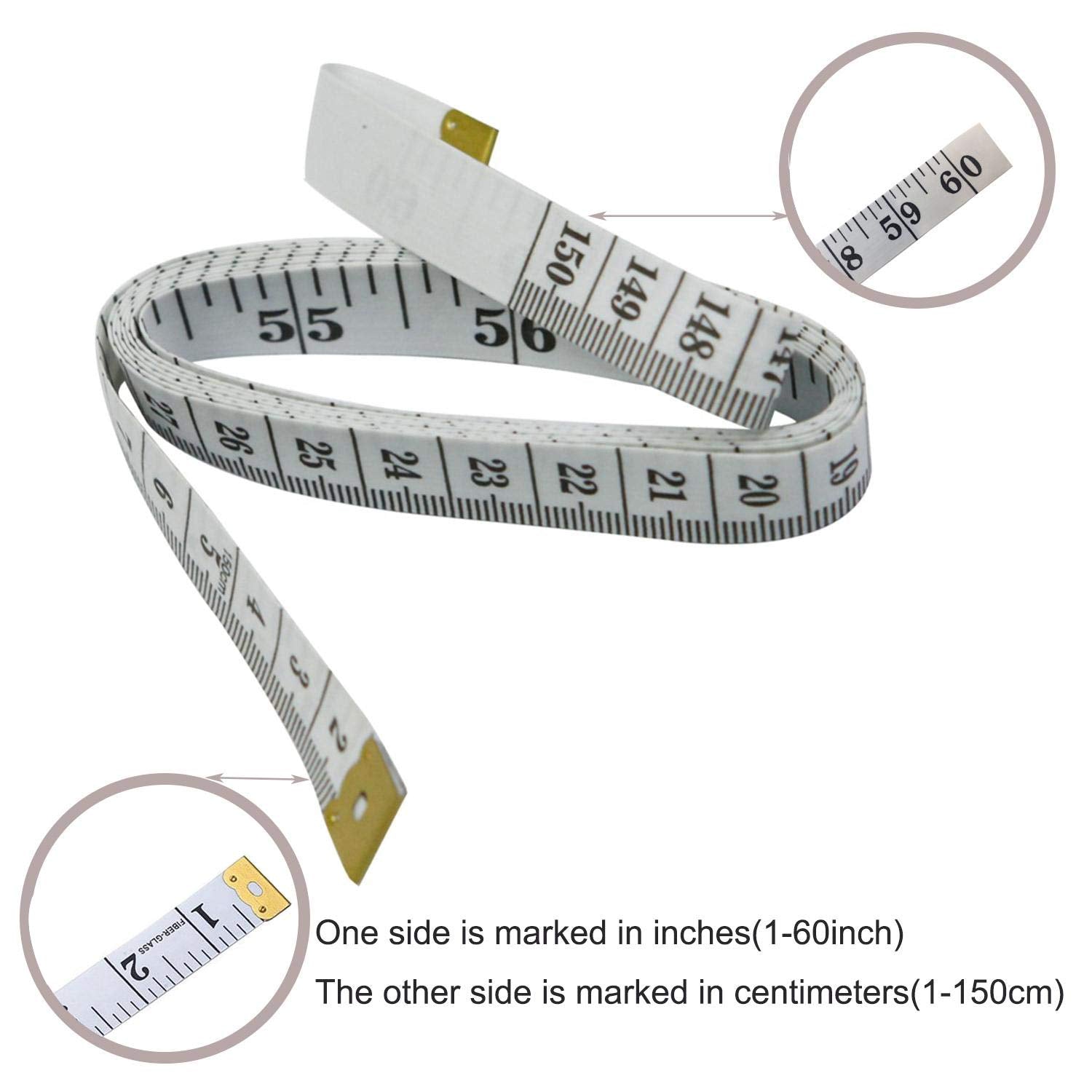 Soft Tape Measure Double Scale Body Sewing Flexible Ruler for Weight Loss Medical Body Measurement Sewing Tailor Craft Vinyl Ruler, Has Centimetre Scale on Reverse Side 60-Inch（White）