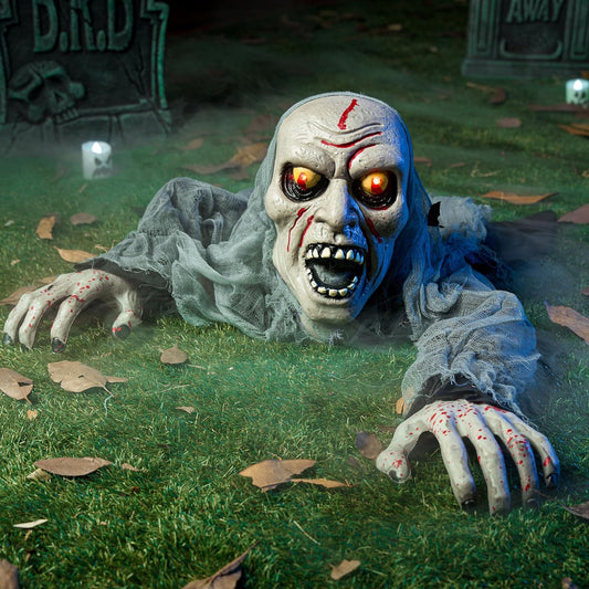 Halloween Light-Up Zombie Groundbreaker Animated with Bloodstain and Creepy Sound for Halloween Outdoor, Lawn, Yard, Patio Decoration, Halloween Haunted House Decorations