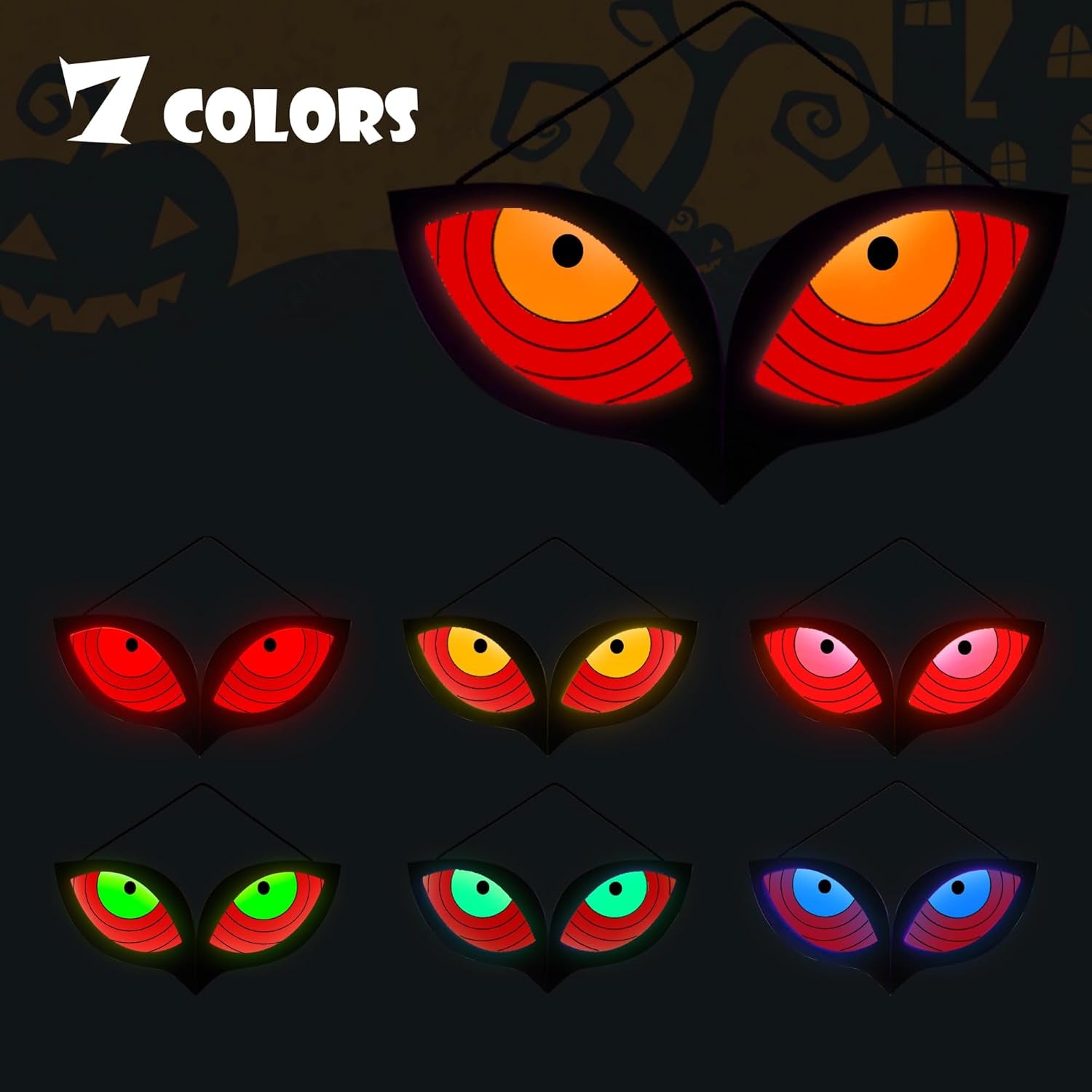 Halloween Decorations Spooky Eyes Lights, 23.6 Inch Large Wooden Halloween Eyes Lights with 7 Color Modes, Battery/Usb-Powered, Super Bright Realistic Owl Eyes for Indoor Outdoor Halloween Décor