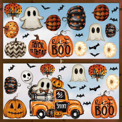 40 PCS Halloween Window Cling Sticker, Jack-O-Lantern Pumpkin Truck Gnome Ghost Bats Cat Home Party Supplies Shop Window Glass Display Decoration