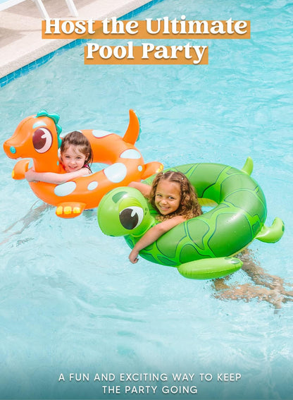 32" 3 Pack Inflatable Pool Tubes Pool Floats, Dinosaur & Sea Turtle & Dolphin Swimming Rings for Kids Swimming Pool Beach Summer Water Float Party Outdoor