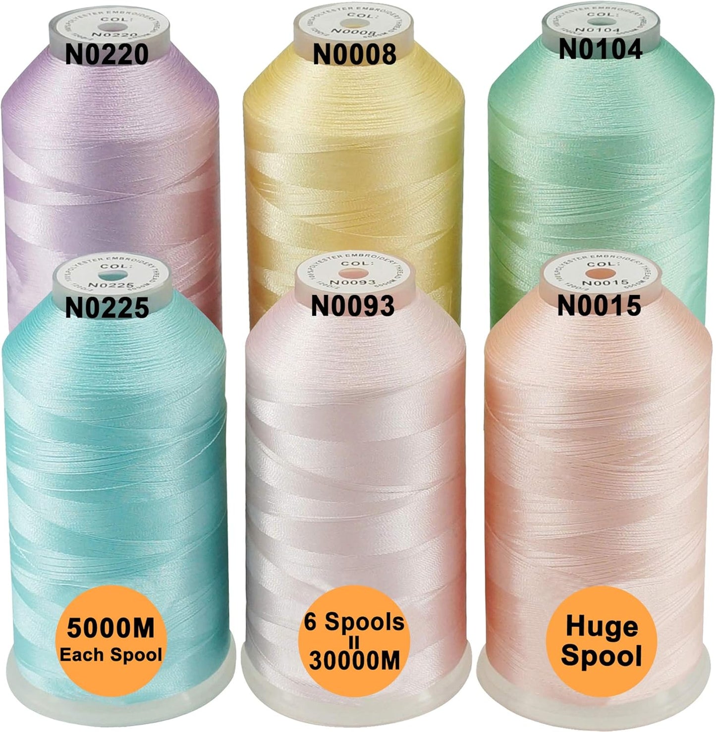 Polyester Embroidery Machine Thread Assorted Color Packs - 40 Options - 5000M Spool - for All Embroidery Machines