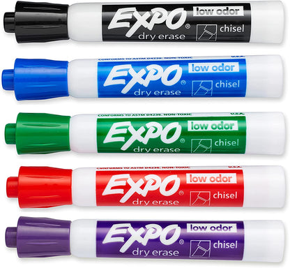 Low Odor Dry Erase Markers, Chisel Tip, Assorted, 36 Count