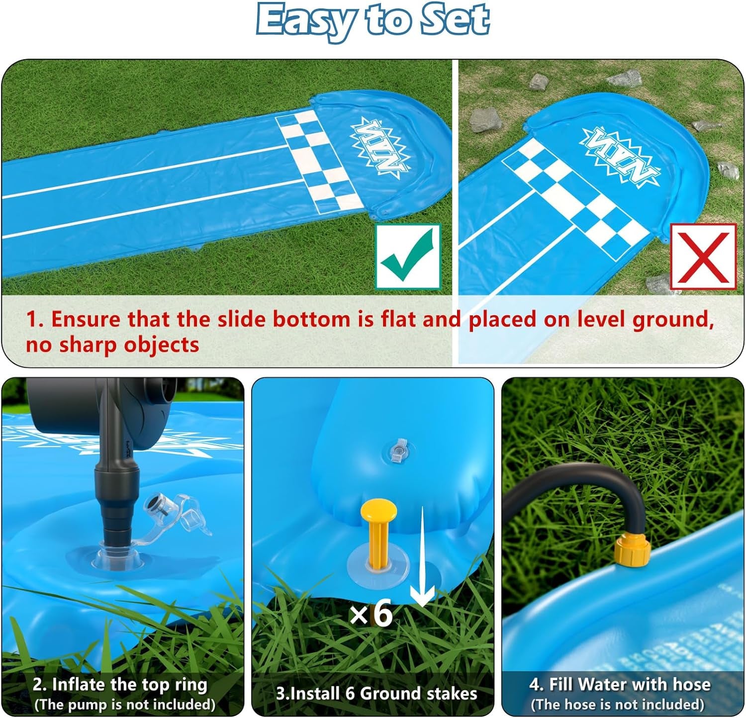 Slip and Slide Lawn Toy - Lawn Water Slides Summer Slip Waterslide for Kids Adults 20Ft Extra Long with Sprinkler N 3 Bodyboards Backyard Games Outdoor Splash Water Toys outside Play Park