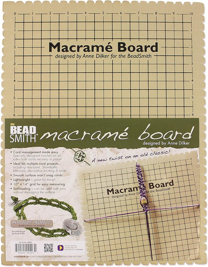 Macrame Board, 11.5 X 15.5 Inches, 0.5-Inch-Thick Foam, 10X14" Grid for Measuring, Bracelet Project with Instructions Included, Create Macrame and Knotting Creations