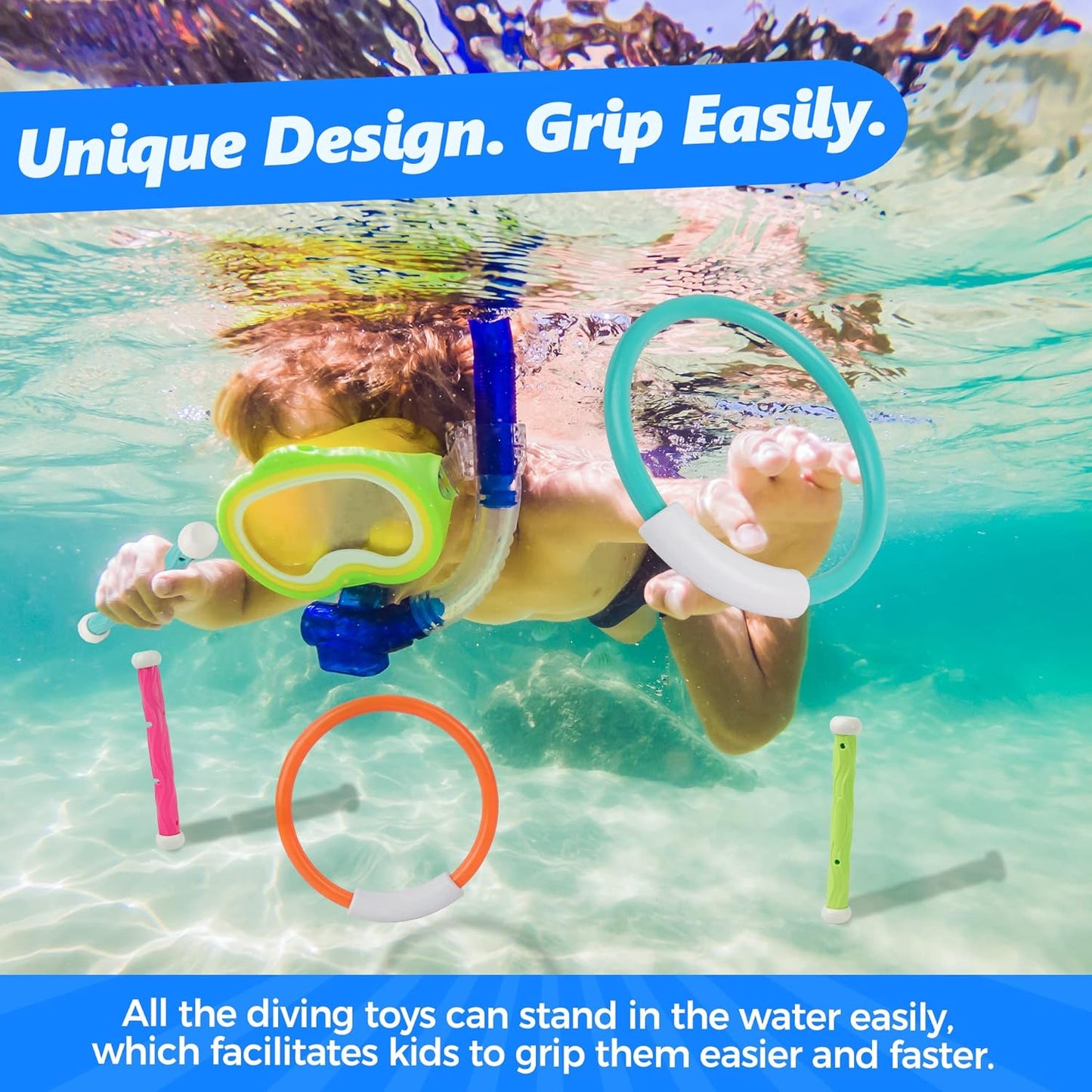 Pool Diving Toys - Underwater Swimming Pool Toys for Kids Ages 4-8 - Training Pool Diving Rings and Diving Sticks Gift Set, Summer Toys for Fun Water Toys Games
