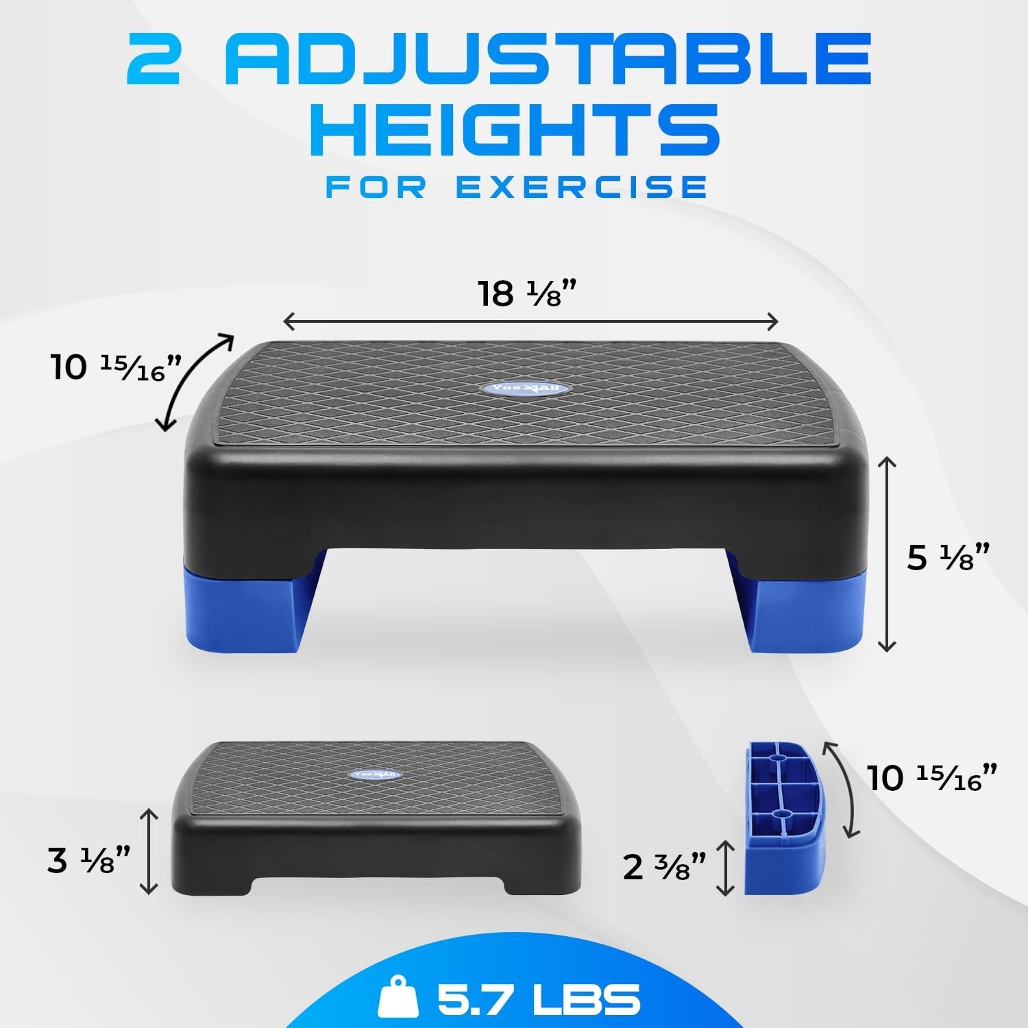 18.9" Aerobic Exercise Step Platform with 2 Risers, Adjustable Height Workout Stepper 3" 6" for Home Gym
