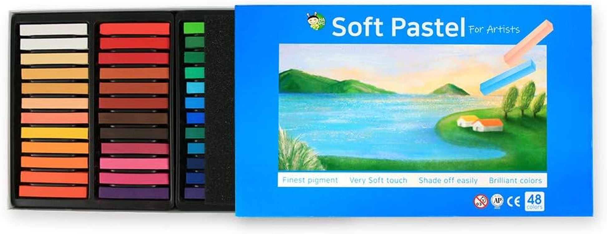 Soft Chalk Pastels, 48 Assorted Colors Non Toxic Art Supplies, Square Charcoal, Drawing Media for Artist Stick Pastel for Professional, Kids, Beauty Nail Art, Pan Chalk Pastels