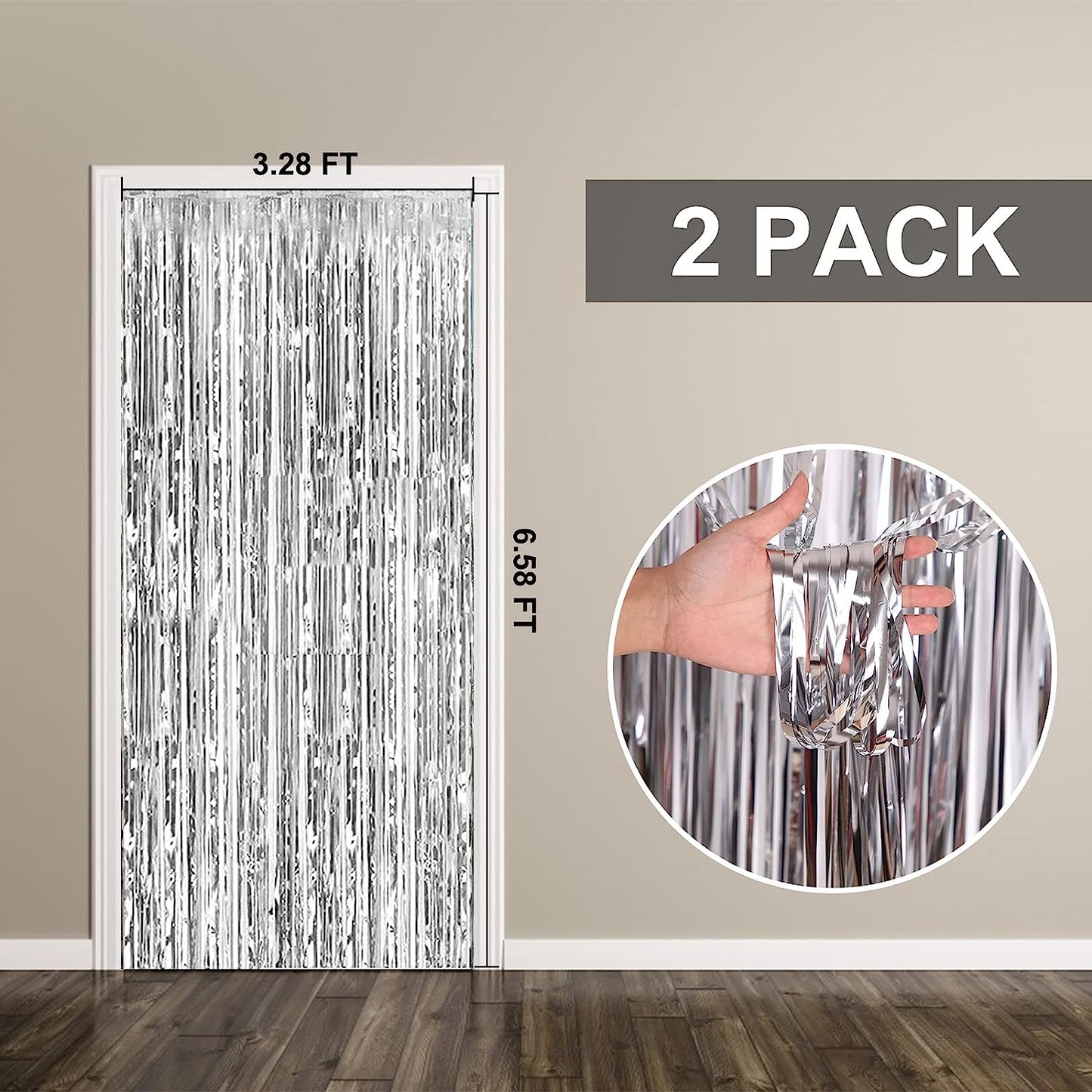 2 Pack Foil Curtain Backdrop Silver Metallic Tinsel Foil Fringe Curtains Photo Booth Props for Birthday Wedding Engagement Baby Shower Bachelorette Christmas Holiday Celebration Party Decorations