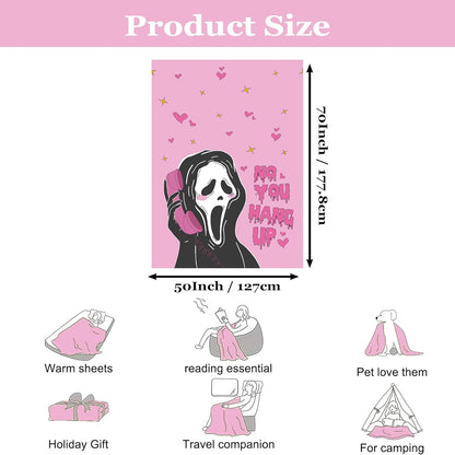 50 X 70 Extra Length Throw Blanket Funny Horror Ghostface Fleece Blanket - Cozy and Warm Throw Scream Blanket - Perfect for Halloween and Spooky Decor