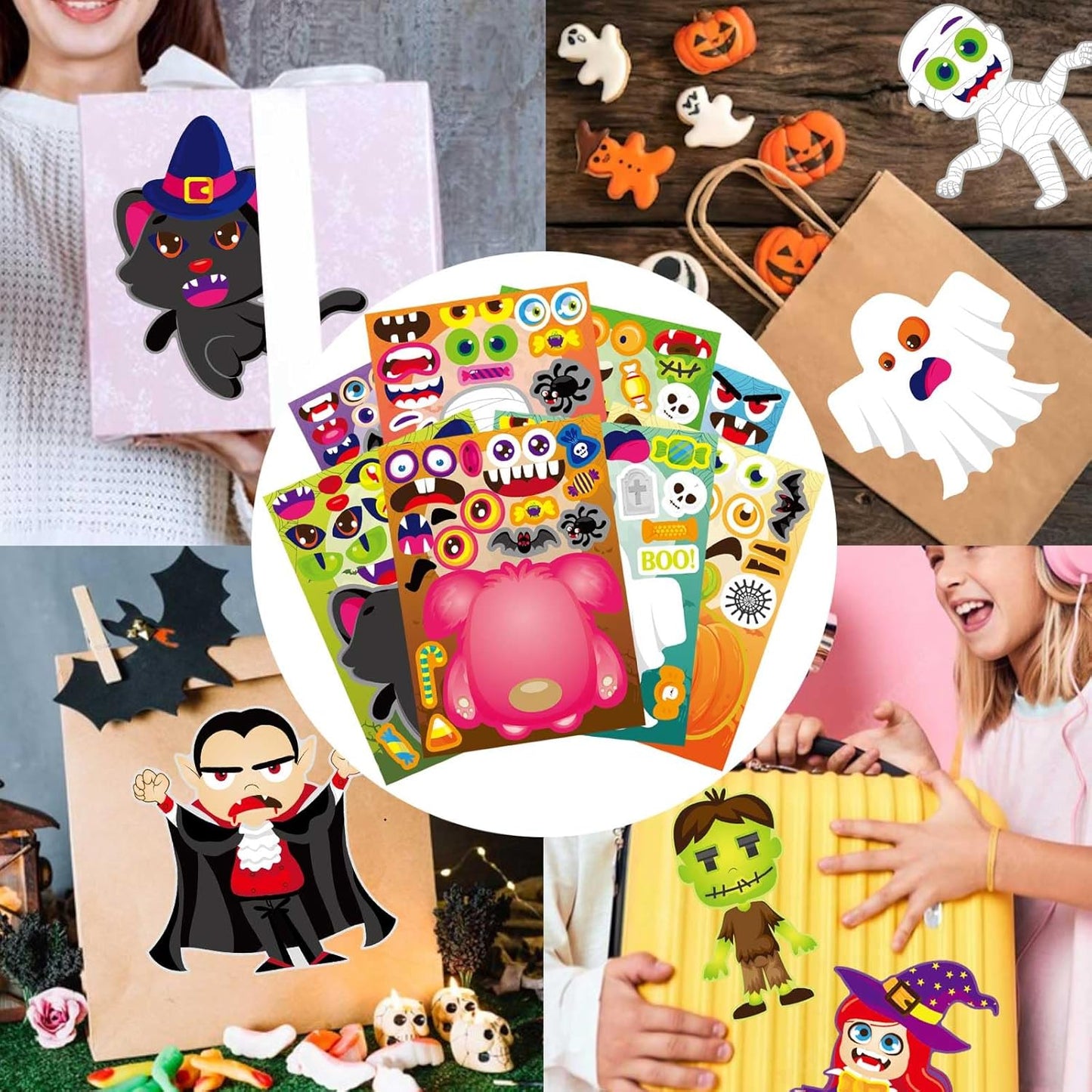 Halloween Stickers 40PCS Make a Face Stickers Make Your Own Halloween Character Mix and Match Stickers Sheets Vampires Witches Mummies Zombies Ghosts Monsters Stickers Halloween Party Games Stickers