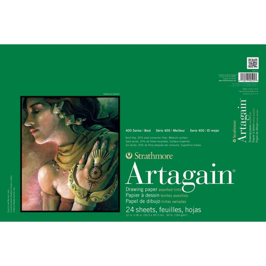 400 Series Artagain Pastel & Drawing Paper Pad, Assorted Colors, Glue Binding, 24 Sheet, 12x18 inch, 1 Count
