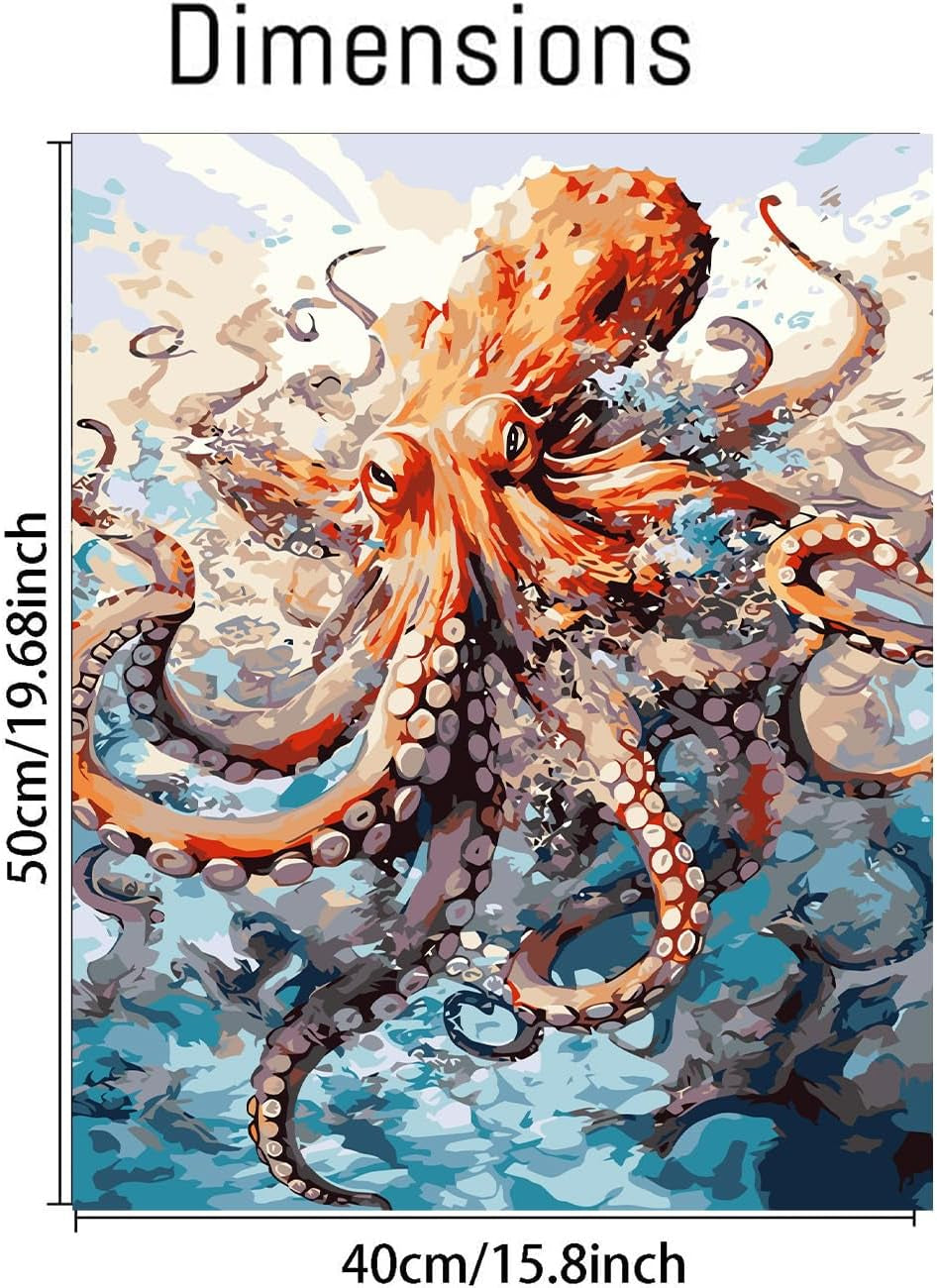 Paint by Numbers Kit for Adults Beginner,Color by Numbers on Canvas Octopus Oil Paingting Kits Drawing DIY Acrylic Arts Craft Kit Gift for Home Decor 16X20 Inch