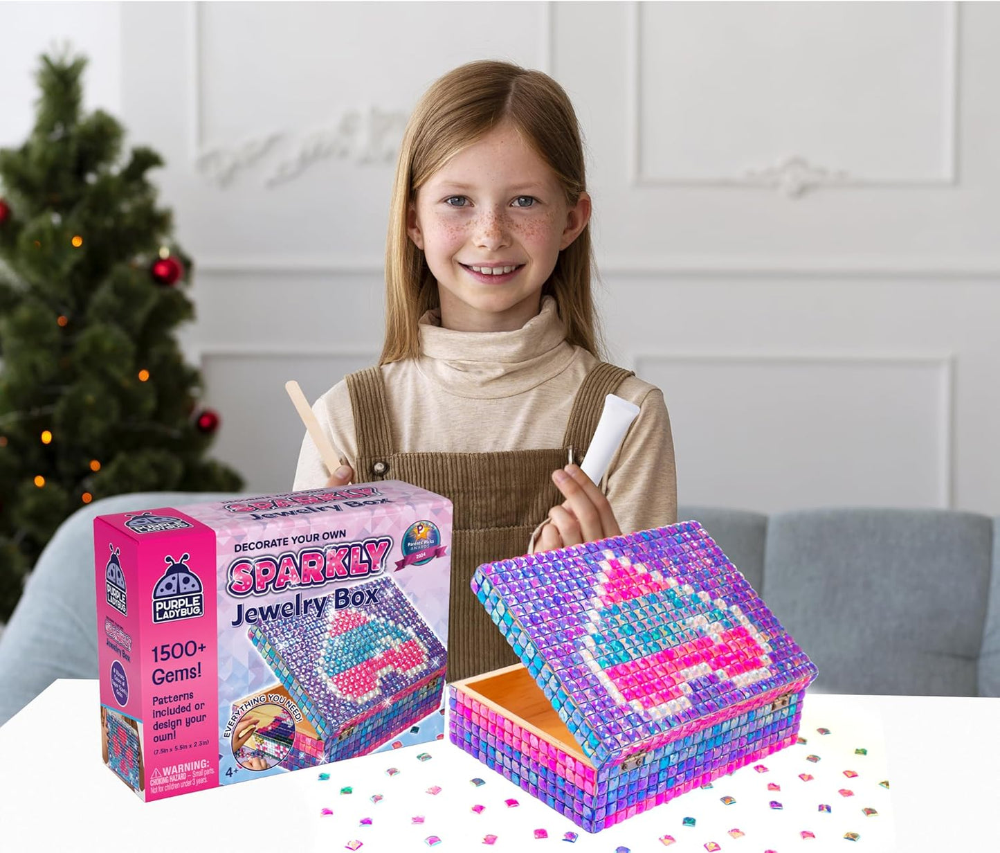 DIY Sparkly Girls Jewelry Box for Girls 8-12 Yrs Old - 10 9 8 7 6 Year Old Girl Birthday Gift Idea & Christmas Crafts for Girls 8-12 - Girl Toys 8-10, Arts and Crafts for Kids Ages 6-8