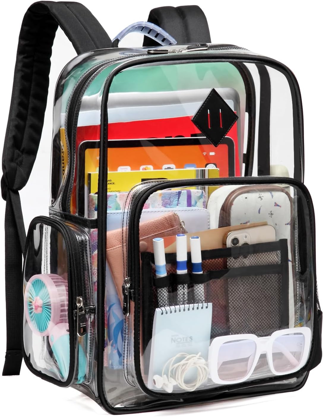 Large Clear Backpack for Men, Heavy Duty PVC Transparent Bookbag for Women Stadium Approved See through Back Pack Fits 16 Inch Laptop for School Work Travel, Gray