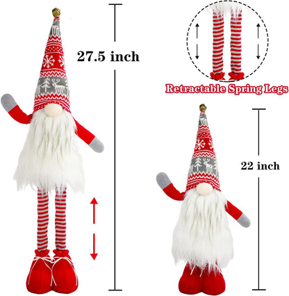 2Pc Large Lighted Standing Christmas Gnome Decorations 21Inch with Spring Leg Light up Christmas Knome Gift for Home Decor