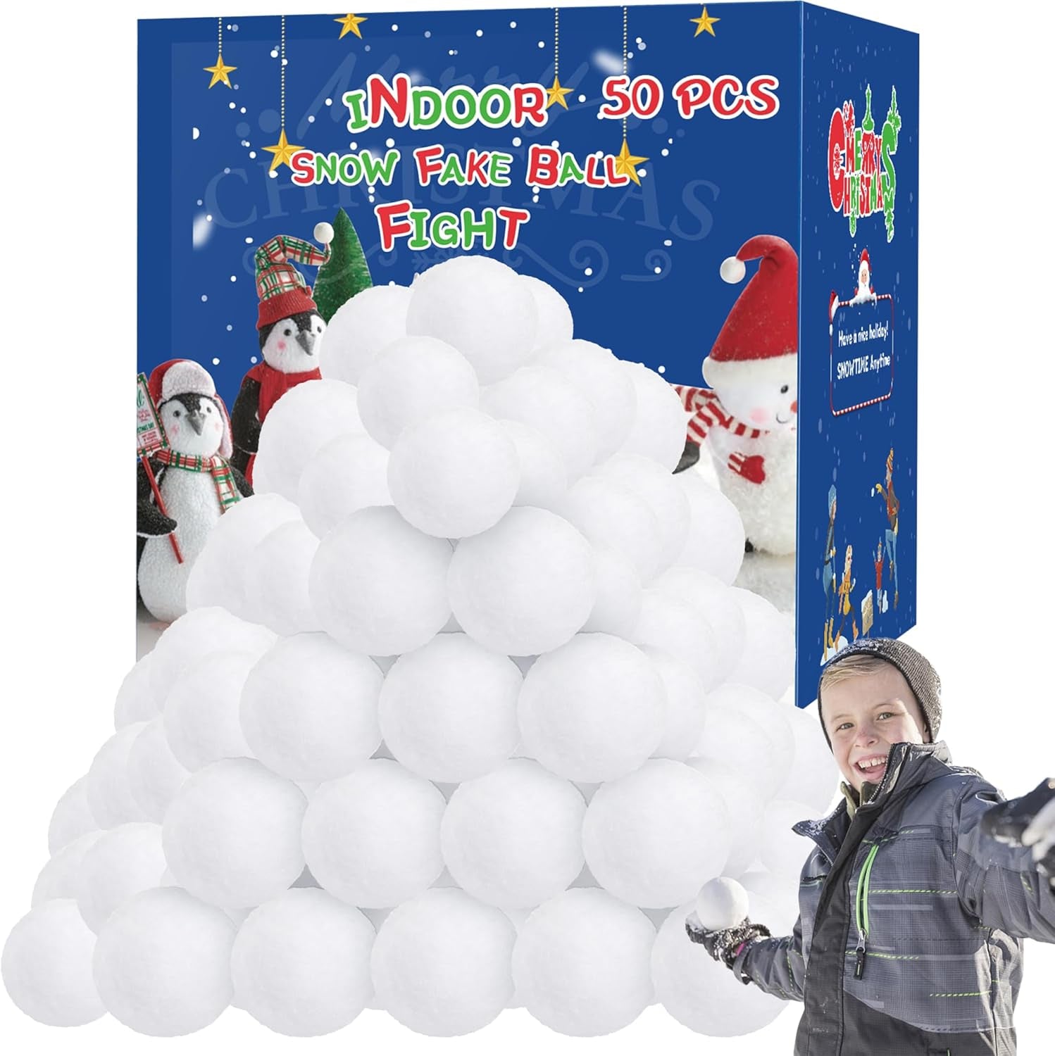 50 Pack Snow Toy Balls for Kids Indoor, Artificial Snow Fight Balls Kids Toys, Indoor Snow Fight Ball Set, Soft Snow Fake Balls Party Supplies Parent-Child Throwing Game