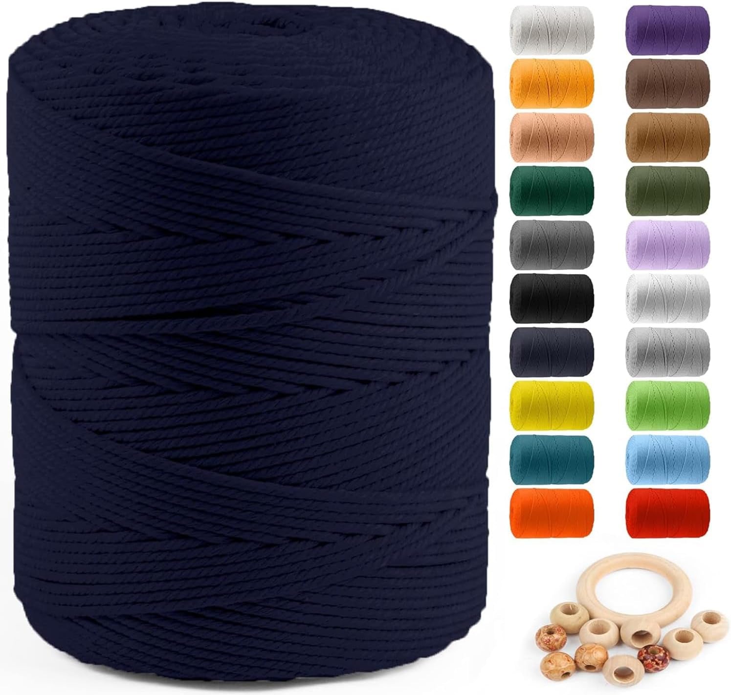 Macrame Cotton Cord 5Mm X 109 Yards,  100% Natural Handmade Colorful 4 Strands Twisted Braided Cotton Rope for Wall Hanging Plant Hangers Gift Wrapping Tapestry DIY Crafts(100M,White)