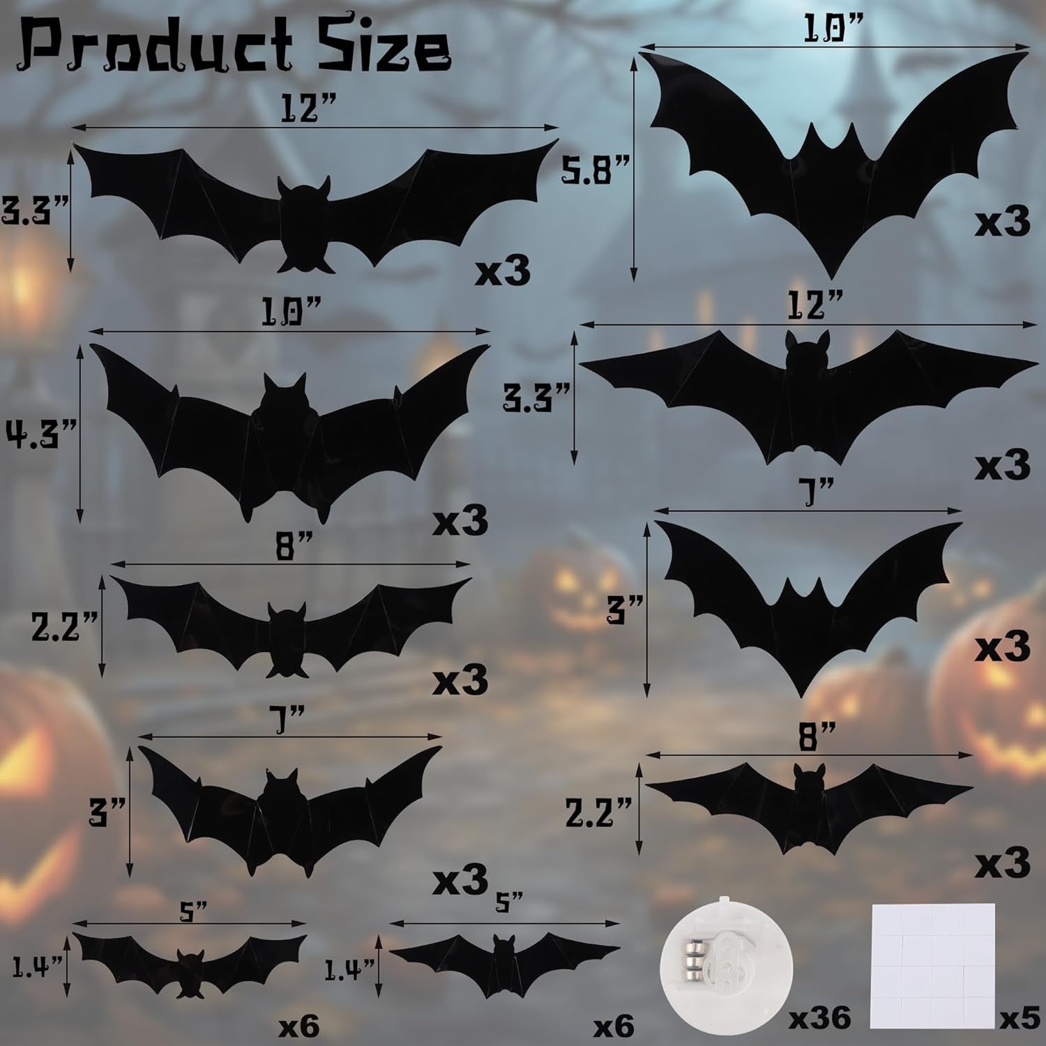Décorations Halloween Chauves-souris LED 3D - Autocollants Muraux Lumineux (lot De 12) - Pour Intérieur/extérieur