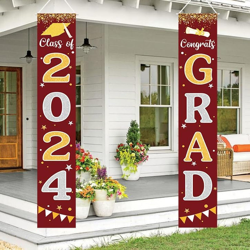 Graduation Decorations 2024 GRAD Banner Black Graduation Party Decorations 2024 Porch Door Welcome Banners for Class School