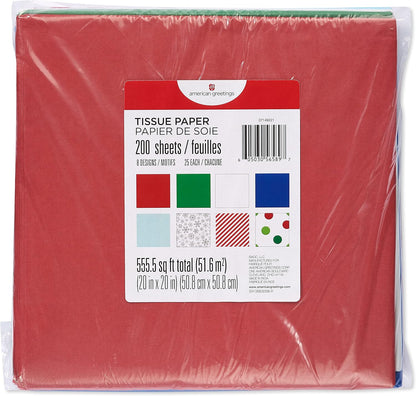 200 Sheets 20 In. X 20 In. Bulk Tissue Paper (Winter Assortment) for Christmas, Hanukkah and All Holidays