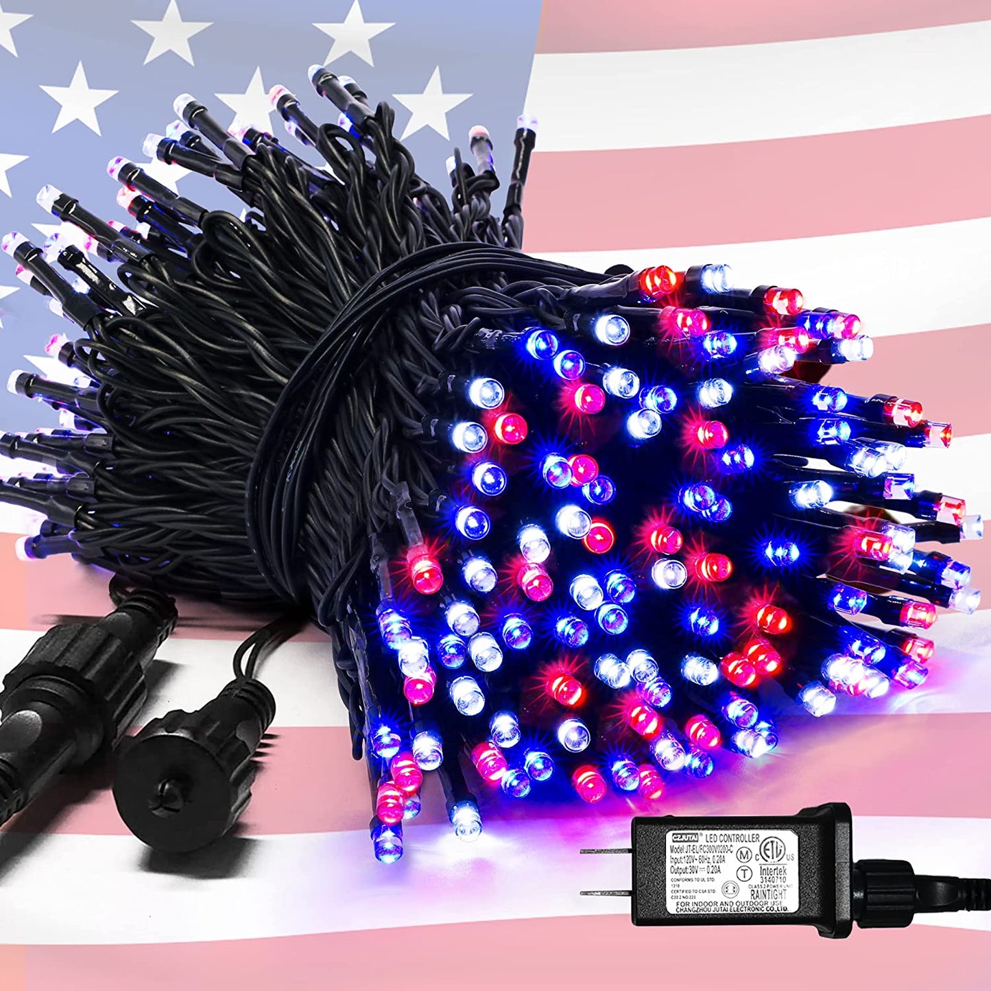 200 LED 66Ft Red White and Blue Lights Outdoor, Expandable Waterproof 4Th of July Lights, 8 Modes Patriotic String Lights Plug in for 4Th of July Tree Independence Day Indoor Decorations