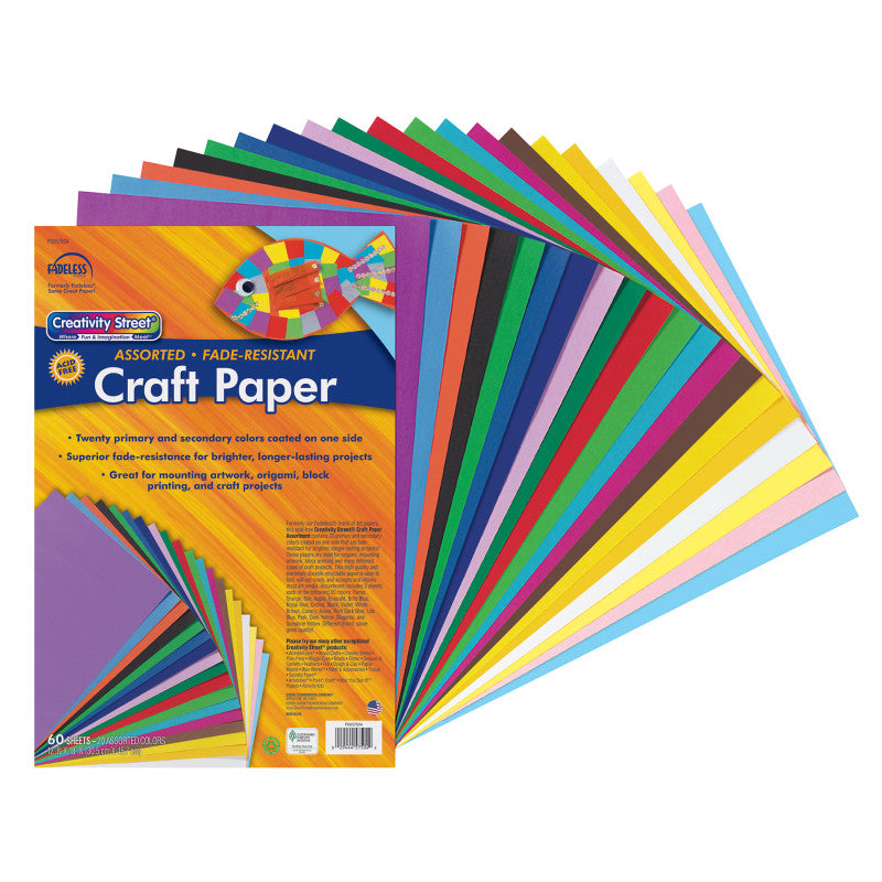 Craft Paper, 20 Assorted Colors, 12" x 18", 60 Sheets