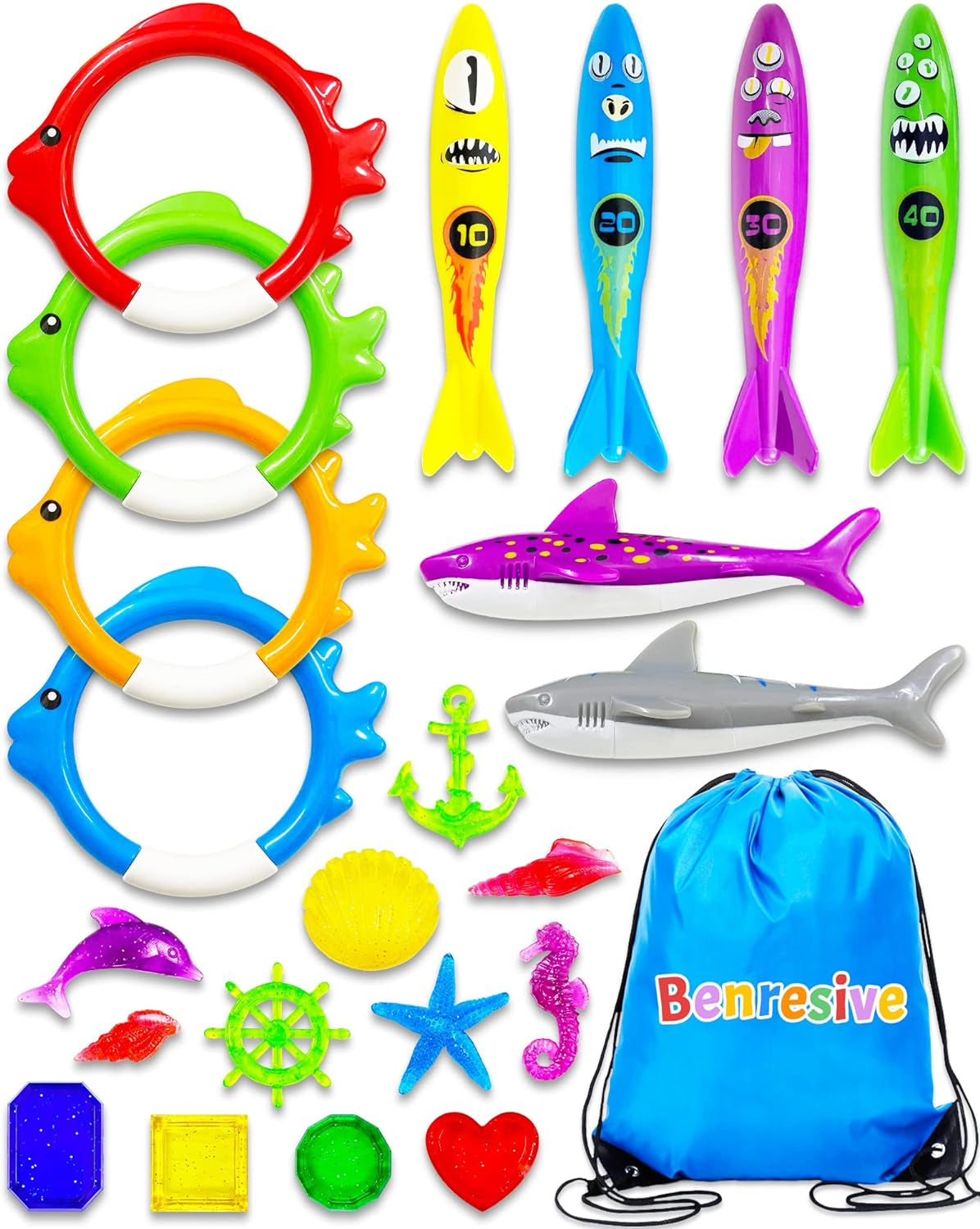 40 Pcs Pool Toys for Kids Ages 4-8, Kids Pool Toys for Toddlers Age 3-5, Summer Swimming Pool Toys, Diving Pool Toys for Kids, Water Toys for Kids Ages 3-5 4-8 8-12