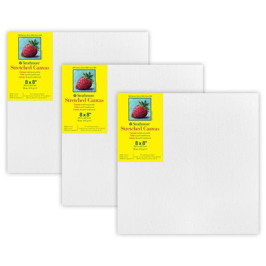 300 Series Traditional Stretched Canvas, 8x8 inch, Pack of 3