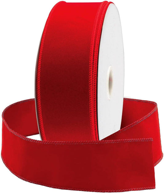 Red Wire Ribbon Velvet 2.5 (2 1/2) Inch Wide 50 Yd Wired-Edge Trim - Gift Wrapping Bow, Indoor Outdoor Christmas Tree Trimming Bows/Winter Wedding Ribbons Xmas Crafts & Gifts (50)