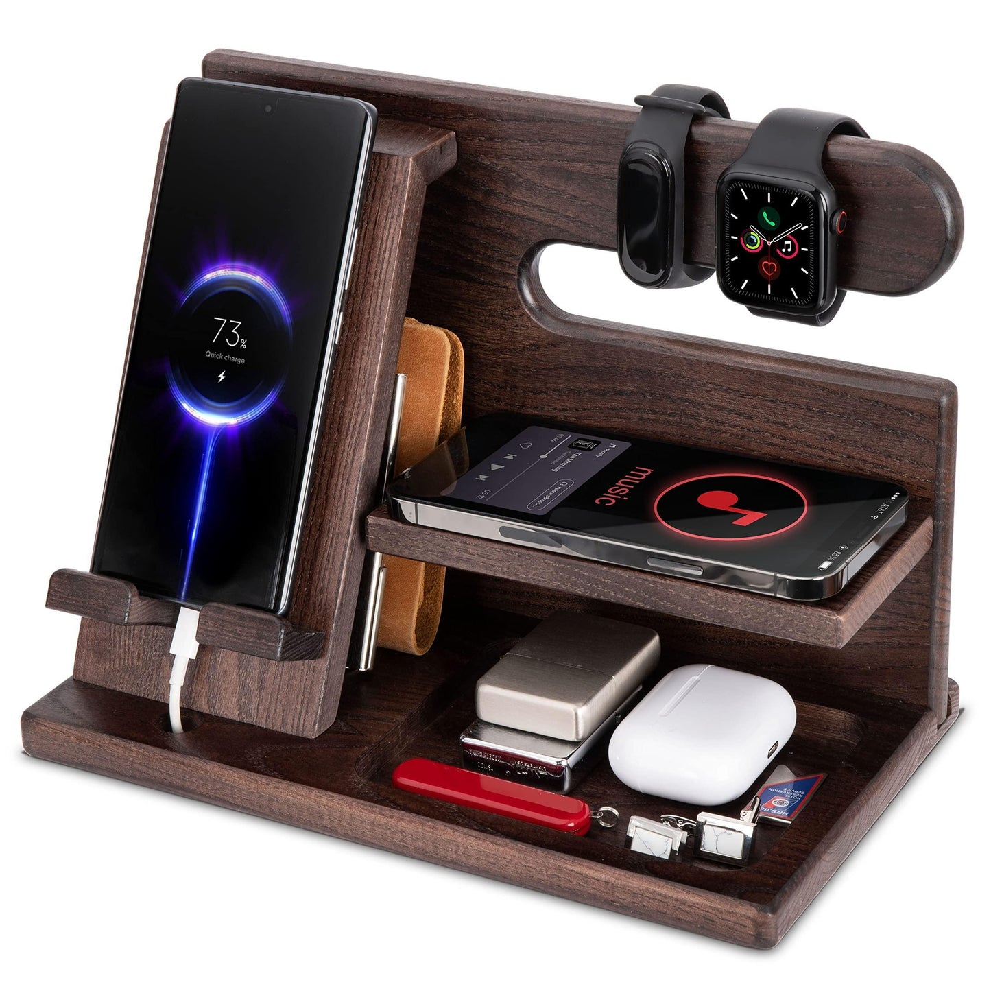 Gifts for Men Wood Phone Docking Station Ash Key Holder Gift for Him Cell Phone