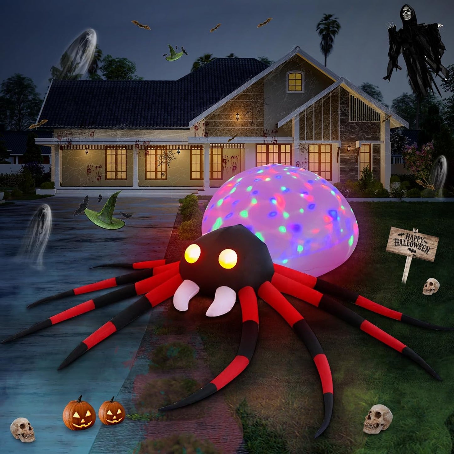 8.5Ft Spider Halloween Outdoor Inflatable Decoration with LED Lights, Holiday Inflatable Decoration for Outdoor Patio, Garden, Lawn