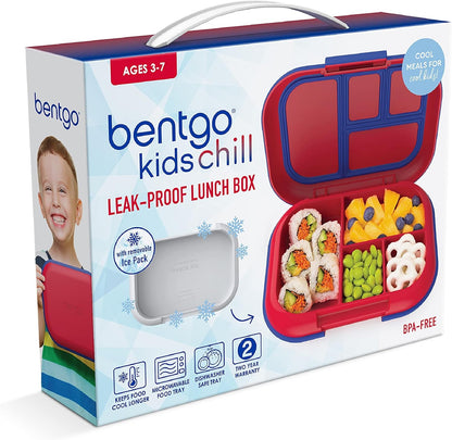 ® Kids Chill Leak-Proof Lunch Box - Included Reusable Ice Pack Keeps Food Cold; 4-Compartment Bento Lunch Container; Microwave & Dishwasher Safe; 2 Year Manufacturer Warranty (Red/Royal)