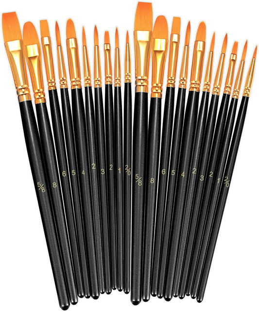 Paint Brushes Set, 2 Pack 20 Pcs round Pointed Tip Nylon Hair Artist Acrylic Paint Brushes for Acrylic Oil Watercolor, Face Nail Art, Miniature Detailing & Rock Painting, Black