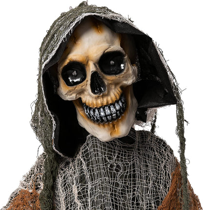 67" Halloween Decorations Outdoor Life Size Animatronics Grim Reaper with Chain, Sound-Actived Halloween Party Decoration with Creepy Sound, Scary Haunted House Props for Garden Yard Lawn