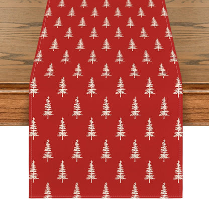 Red Xmas Tree Christmas Table Runner, Seasonal Winter Kitchen Dining Table Decoration for Home Party Decor 13X60 Inch