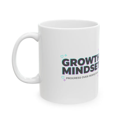 Growth Over Everything | 11oz Ceramic Coffee Mug, Growth Mindset | Galentine’s & Friend Gift | Aesthetic Valentine Pastel Plant