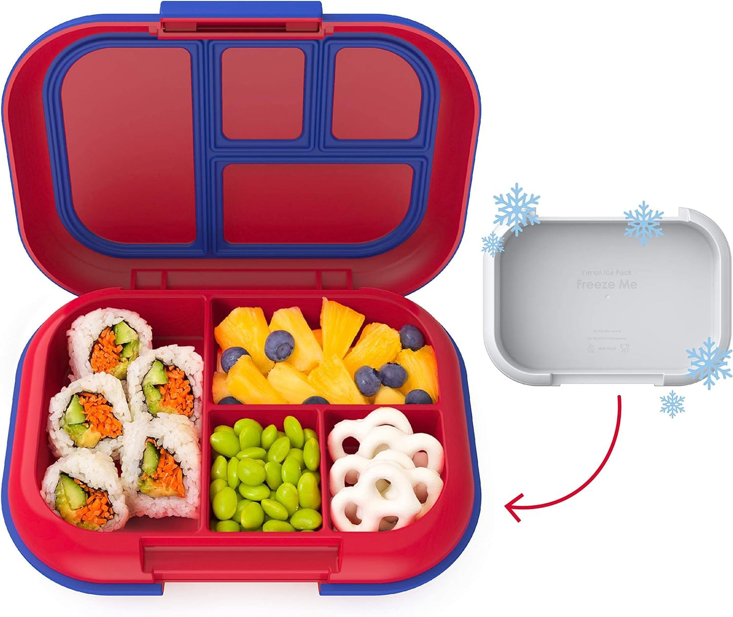 ® Kids Chill Leak-Proof Lunch Box - Included Reusable Ice Pack Keeps Food Cold; 4-Compartment Bento Lunch Container; Microwave & Dishwasher Safe; 2 Year Manufacturer Warranty (Red/Royal)