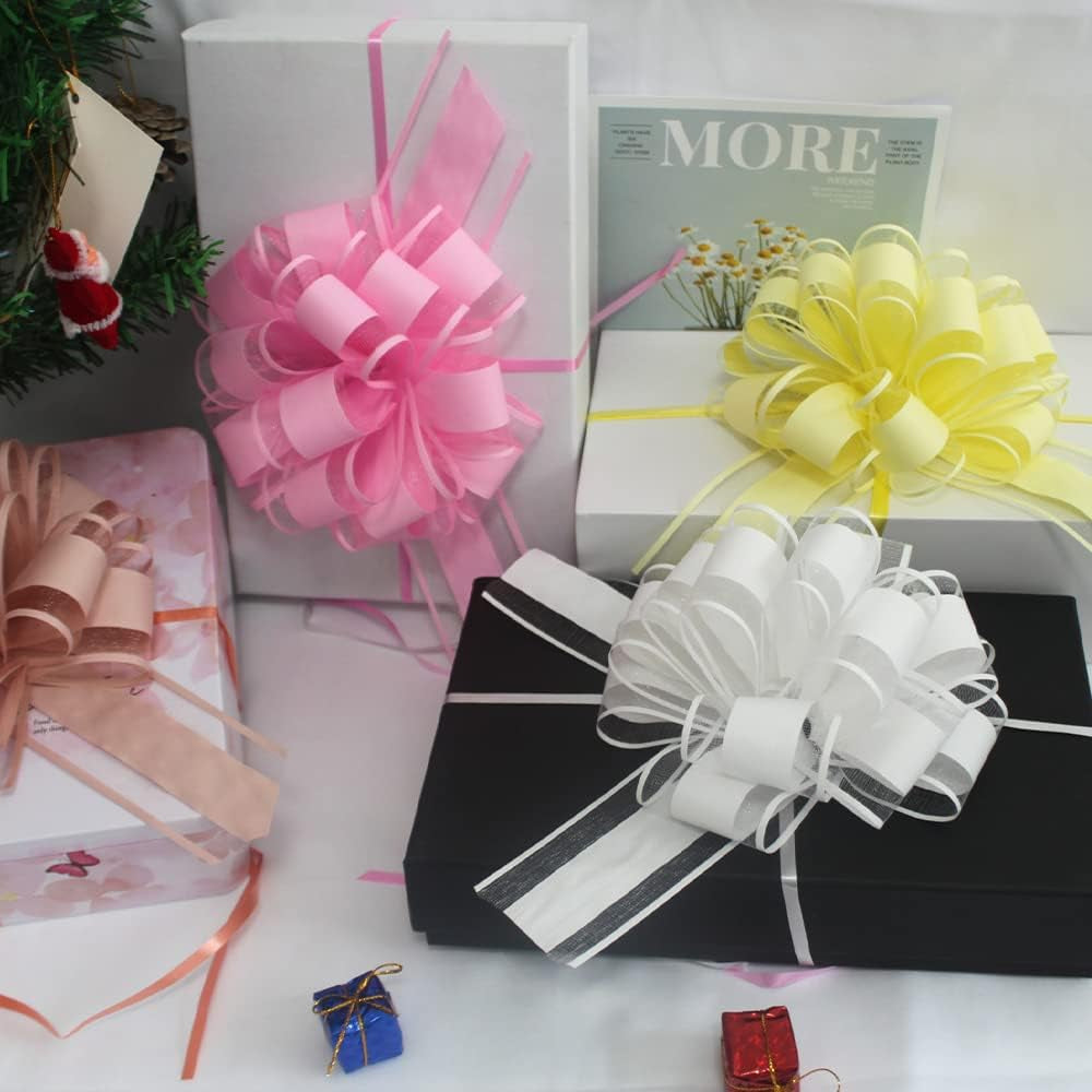 6 Pieces Pull Bows Wrapping Pull Bows for Gift Wrapping, Christmas, Party Birthday Gift Wedding Ribbon Bows for Wrapping Boxes or Flower Decorations (Fruit Green)