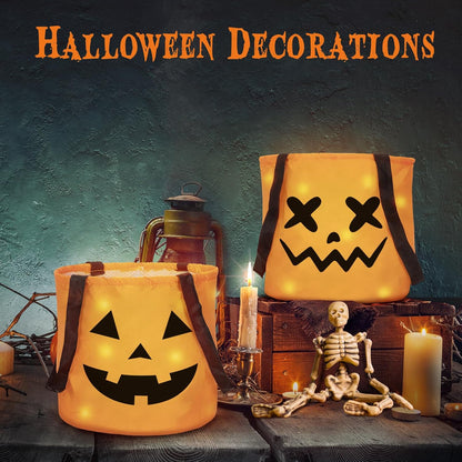 Halloween LED Light up Trick or Treat Bags, 3 Pcs Halloween Pumpkin Bucket, Multipurpose Portable Collapsible Reusable Candy Bags, Best Halloween Party Favors for Kids.