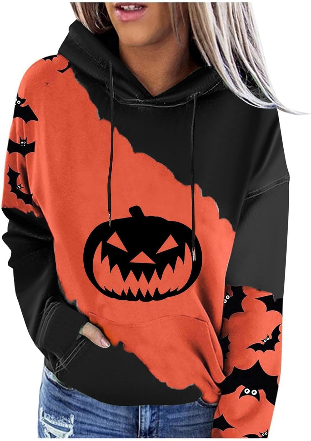 Halloween Hoodie for Women 2024 Scary Pumpkin Printed Long Sleeve Sweatshirts Pullover Cute Costumes with Pockets