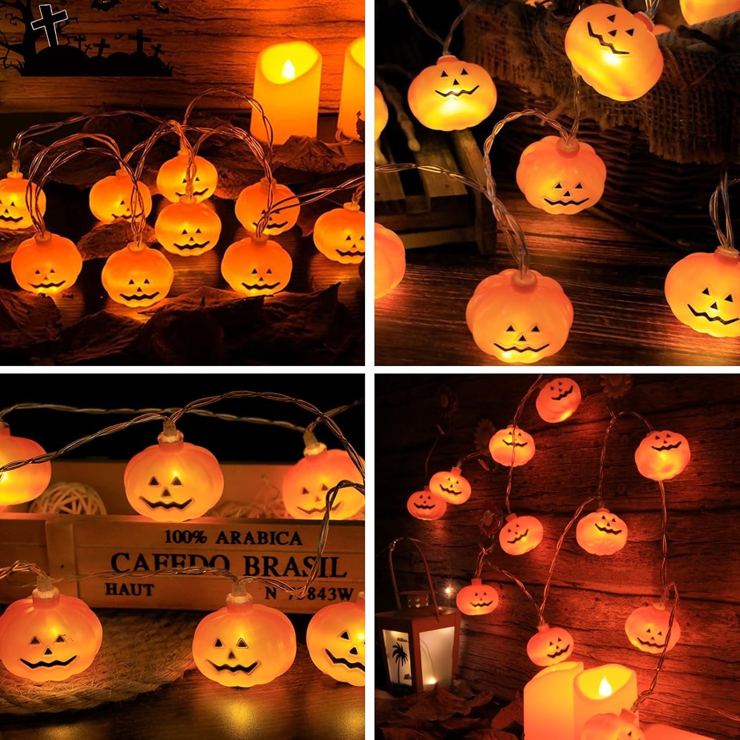 Halloween Lights, 20FT 40 Leds Pumpkin String Lights, Battery Operated 8 Lights Modes Timer 3D Waterproof Pumpkin String Lights for Halloween Decorations, Outdoor Indoor Decor Candy Party Favor