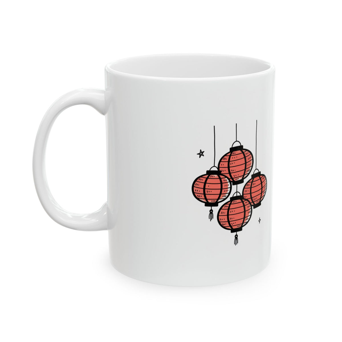 Red Lantern Cluster & Cherry Blossoms | 11oz Ceramic Coffee Mug, Sublimation Print | Lunar New Year Gift for Family & Friends | Chicken Scratch Irony