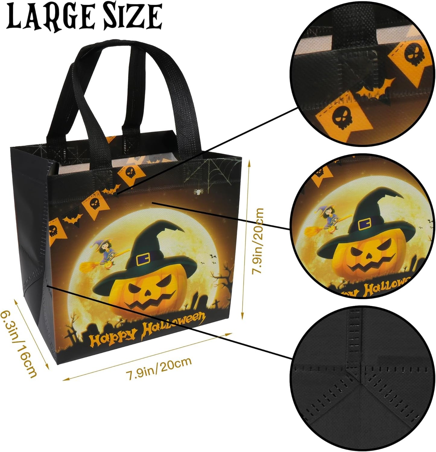 Halloween Trick or Treat Bags, Halloween Candy Tote Bags with Handles, Reusable Halloween Non-Woven Gift Bags for Halloween Party Supplies Favors