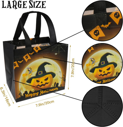 Halloween Trick or Treat Bags, Halloween Candy Tote Bags with Handles, Reusable Halloween Non-Woven Gift Bags for Halloween Party Supplies Favors