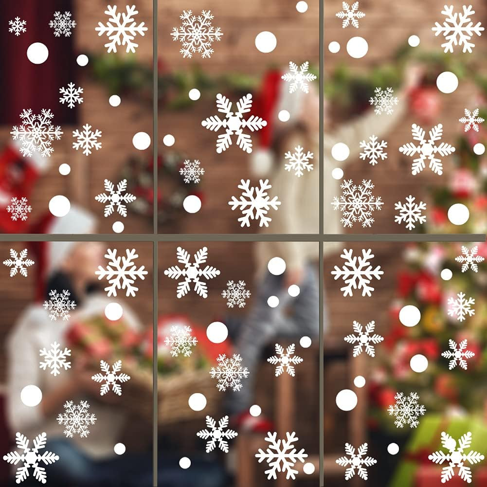 306Pcs Snowflake Window Clings Christmas Windows Decals Stickers White Snowflake Christmas Decorations for Glass Windows, Office Christmas Party Supplies