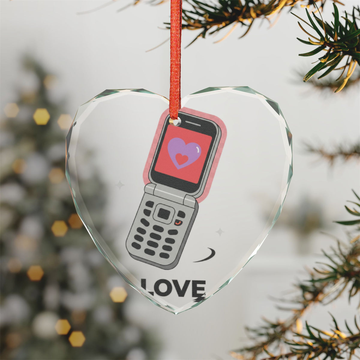 Y2K Flip Phone Heart Screen | Heart Crystal Glass Ornament Decor | Valentine & Galentine Gift for Friends & Lovers | Aesthetic Kawaii