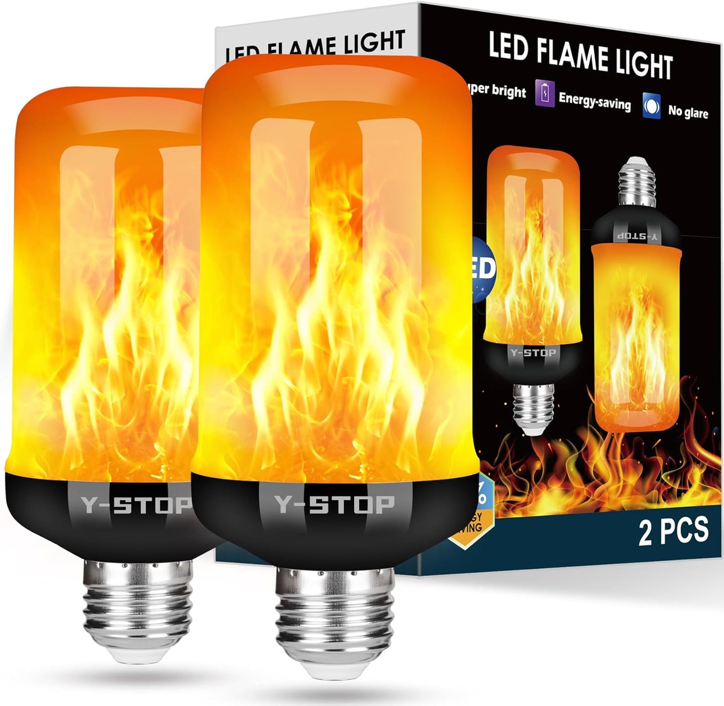 Upgraded LED Flame Light Bulbs, 4 Modes Flickering Light Bulb with Upside down Effect, E26 Base Fire Bulb for Halloween, Christmas Decorations, Party, Outdoor, Indoor, Home Decor (2 Pack)