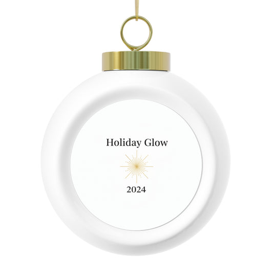 Christmas Ball Ornament Holiday Glow - Glossy Ceramic with Gold Ribbon