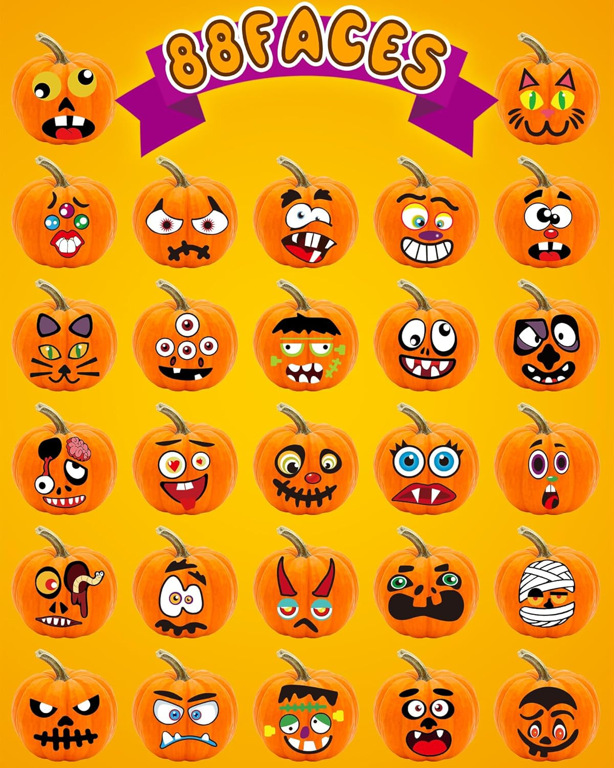 Halloween Pumpkin Stickers for Kids, 88 Funny Face Pumpkin Decorating Kit, Halloween Crafts Games Halloween Pumpkin Painting Kit for Halloween Party Decorations